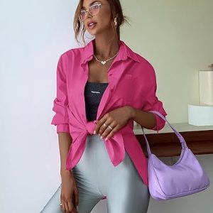 Long Sleeve Button Down Drop Shoulder Causal Blouse Tops